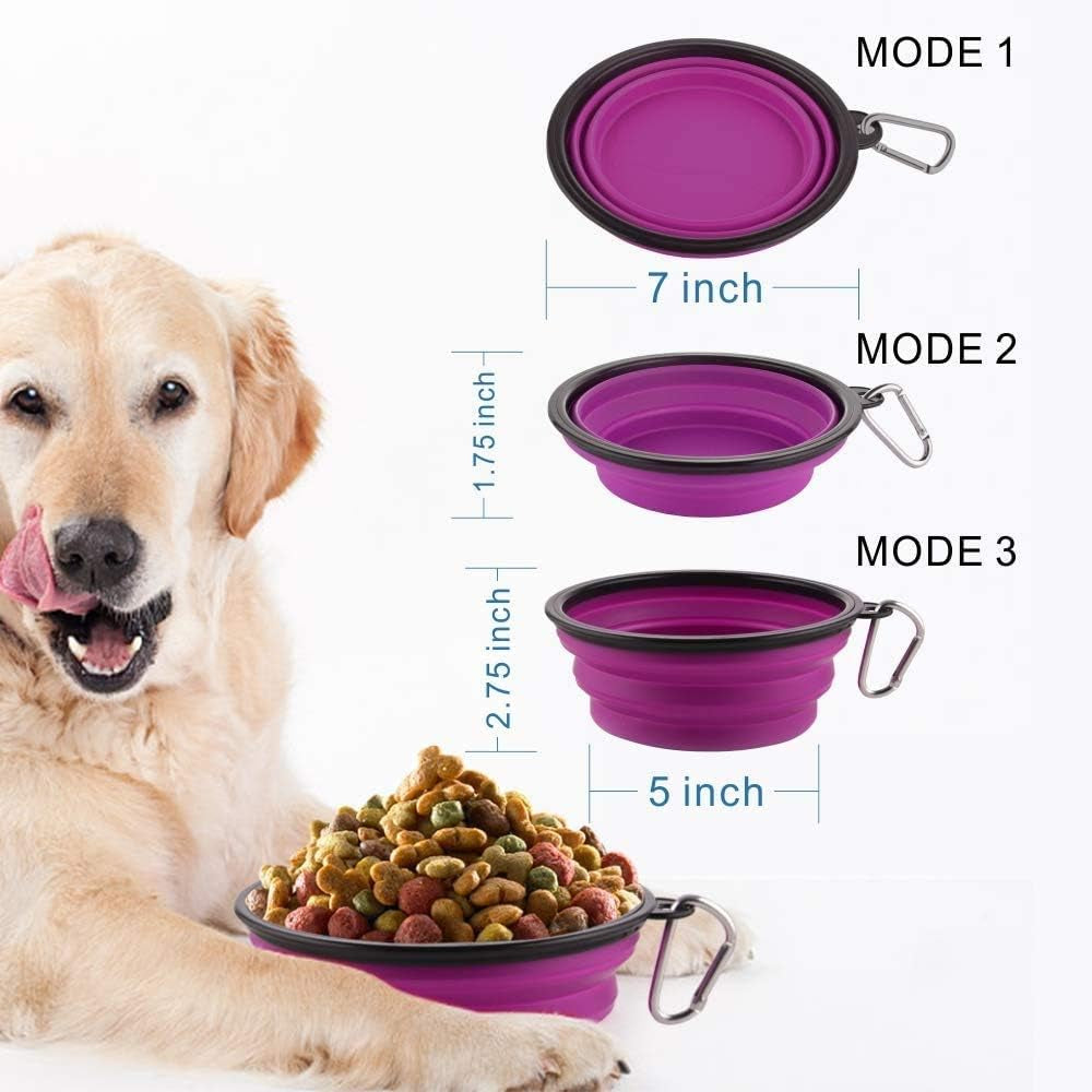 Large Collapsible Dog Bowls, 34Oz Travel Water Food Bowls Portable Foldable Collapse Dishes with Carabiner Clip for Traveling, Hiking, Walking, 2 Pack