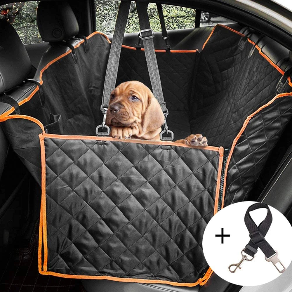 Dog Car Seat Cover,  Waterproof Nonslip Pet Seat Cover for Back Seat with Storage Pockets Mesh Visual Window, Black Heavy Duty Scratchproof Pet Dog Seat Cover Hammock for Cars Trucks