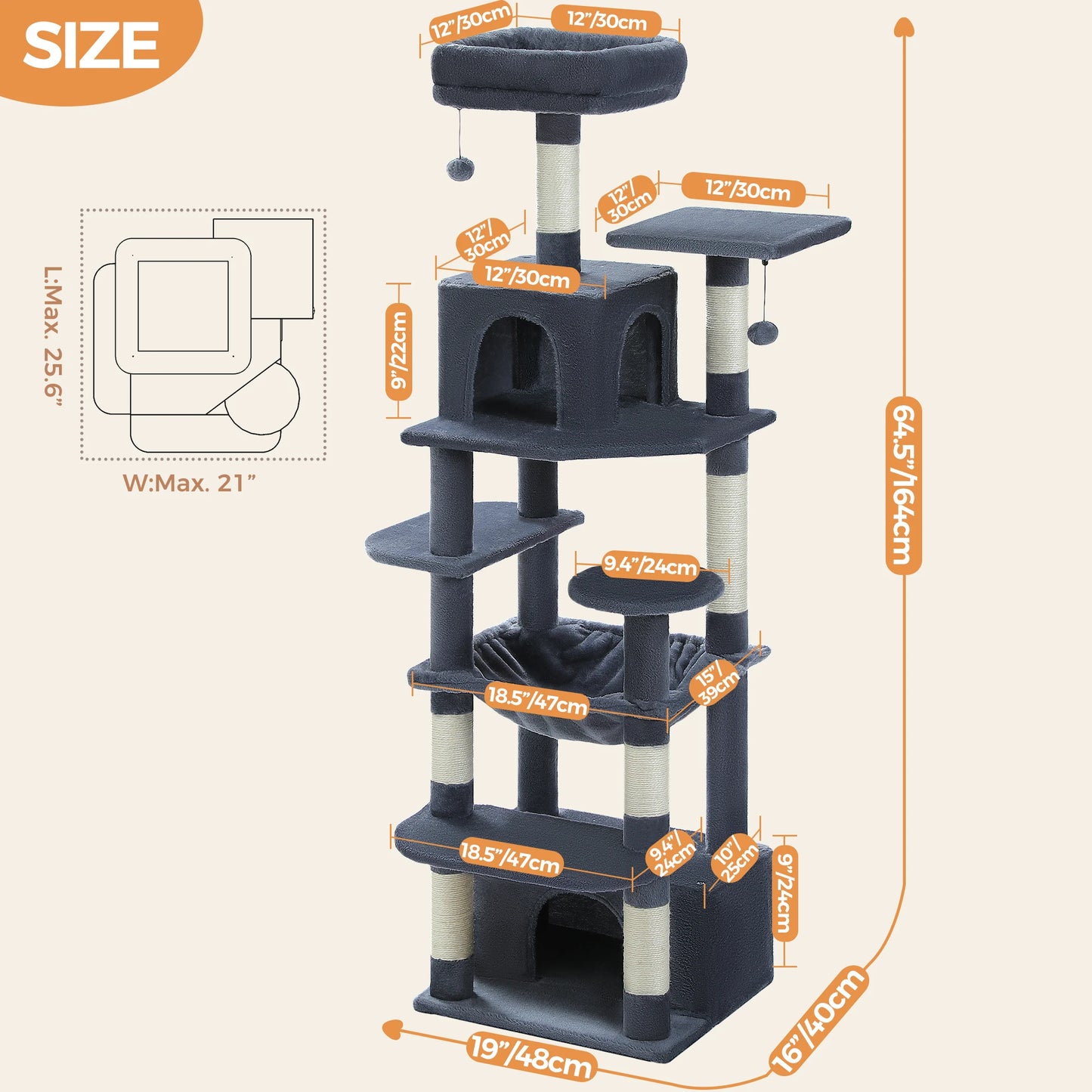 Multi-Level Cat Tree Luxury Cat Tower with Condo Hammock Cat Scrapers with Scratching Post Cat Accessories Cat Toy