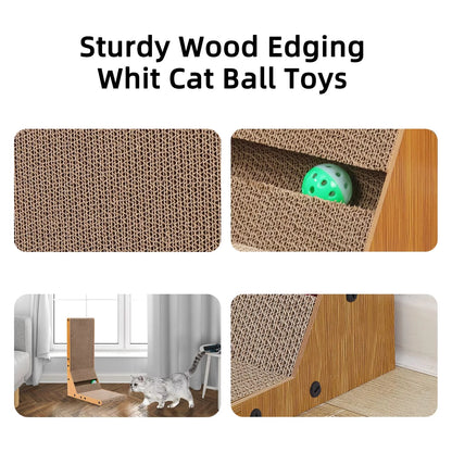 Cat Scratcher, 23.6 Inch Large L-Shaped - Wall Mounted Cat Scratch Pad with Ball Toy for Indoor Cats, Vertical Cat Scratcher Board, Durable Cardboard