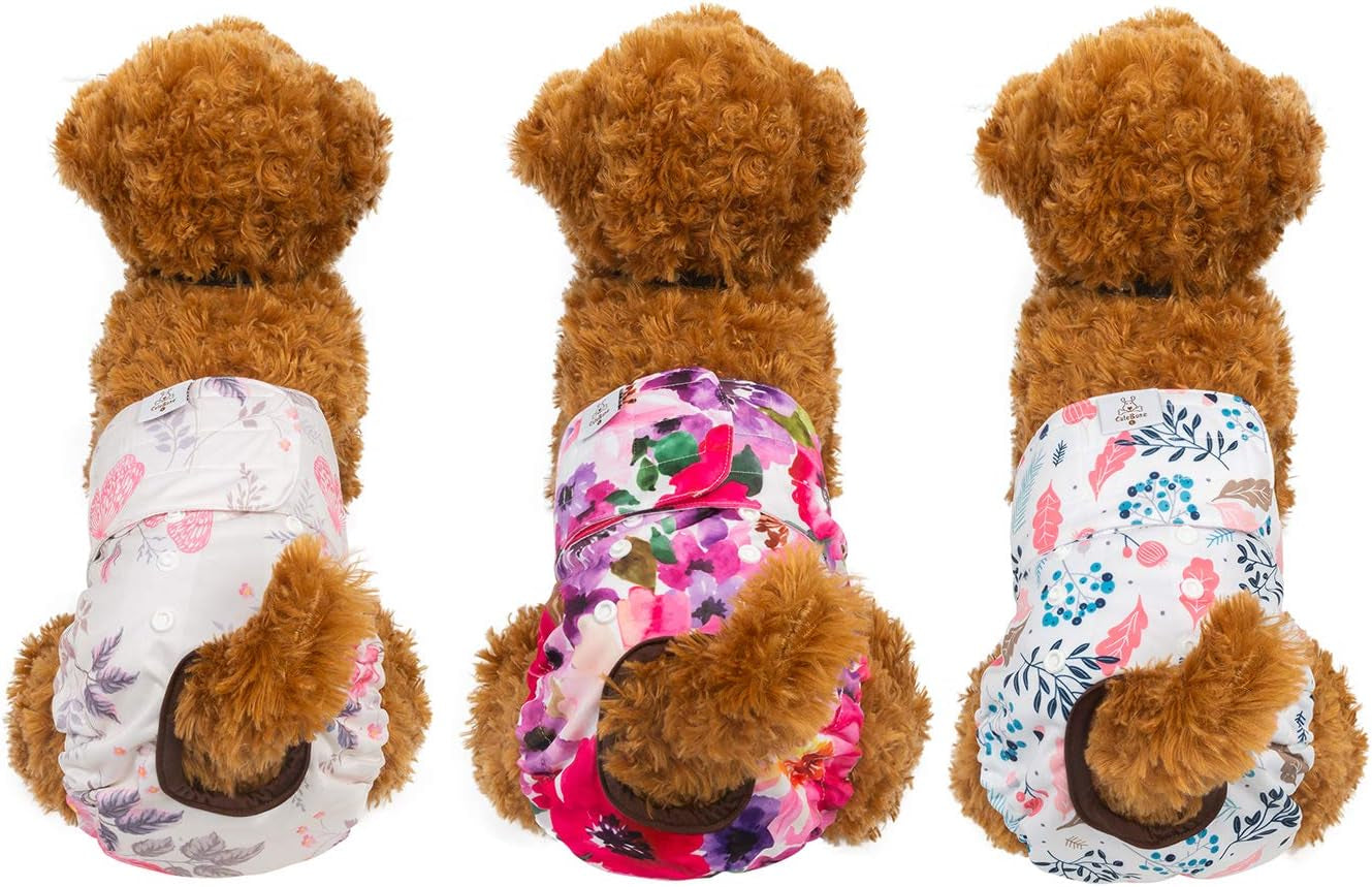 Dog Diapers Female Reusable 3 Pack for Doggie in Heat, Washable Dog Pants