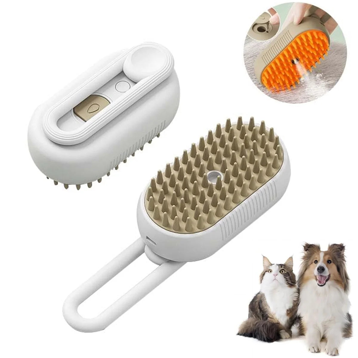 Cat Steam Brush, 3 in 1 Self Cleaning Cat Steamy Pet Brush Steamer Brush for Massage for Removing Tangled and Loosse Hair (White)